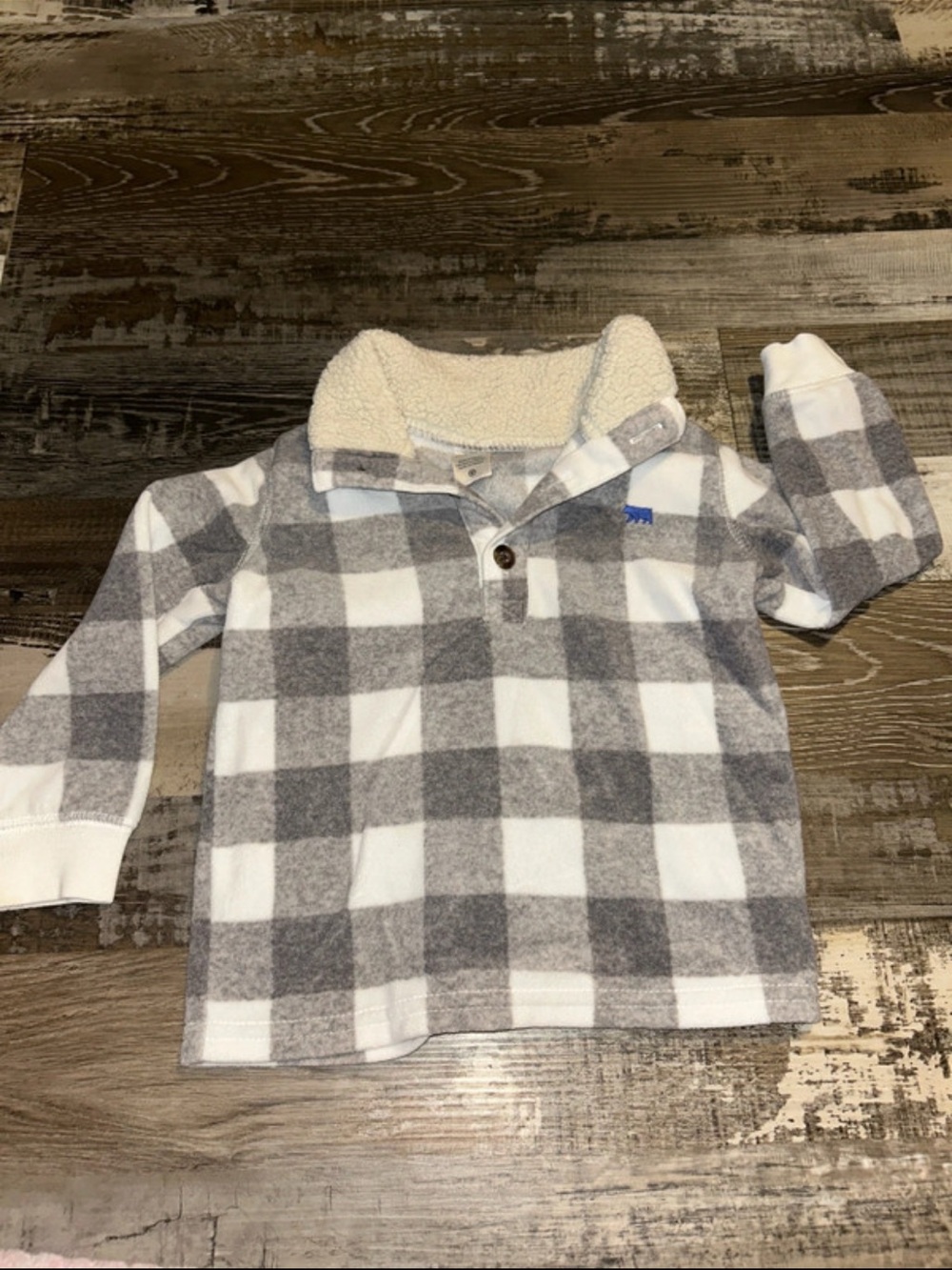 Carter's Gray & White Plaid Sherpa-Collar Pullover